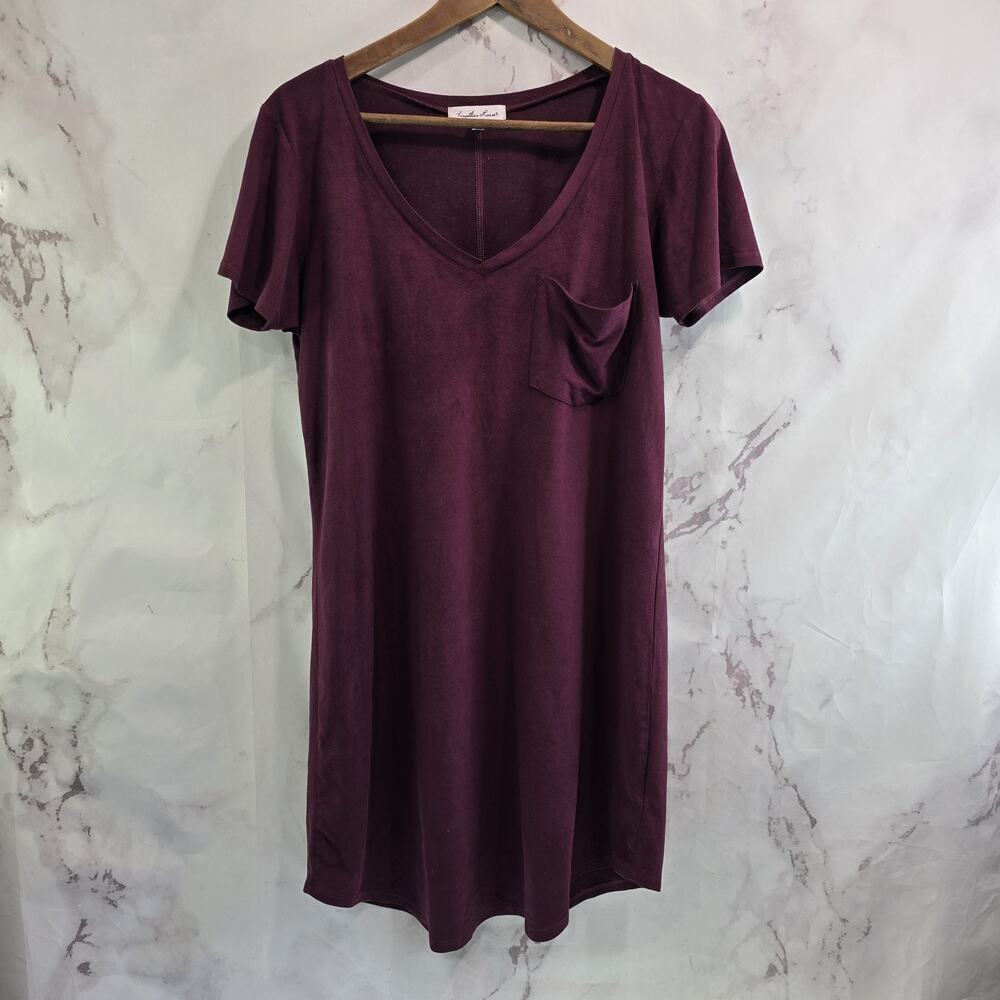 Anthropologie Dress Womens Small Suede Maroon Burgundy Red Short Sleeve Another